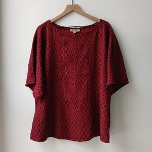 Flax Boatneck Textured Top Dark Red Women's One Size